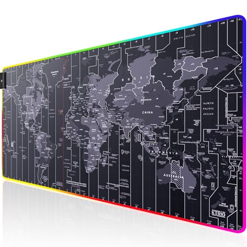 KTRIO RGB Large Gaming Mouse Pad, 31.5 x 15.7 in, RGB World Map, XXL | Smooth Micro-Weave Surface, RGB Lighting Design, Non-Slip Rubber Base, Durable Stitched Edges, Office & Home Use - color: RGB Map, size: 31.5l X 15.7w Inches
