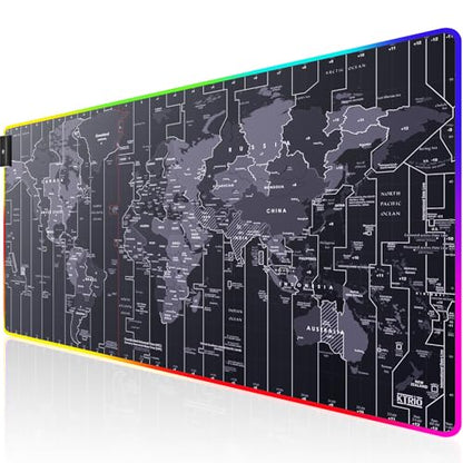 KTRIO RGB Large Gaming Mouse Pad, 31.5 x 15.7 in, RGB World Map, XXL | Smooth Micro-Weave Surface, RGB Lighting Design, Non-Slip Rubber Base, Durable Stitched Edges, Office & Home Use - color: RGB Map, size: 31.5l X 15.7w Inches