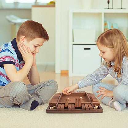 Shut The Box Game Wooden 4 Player, Classic Board Game for Kids & Adults, Educational Math Learning Toy, Table Dice Game for The Party Family or Bar - 12 Inch with 8 Dice - style: 4 Players