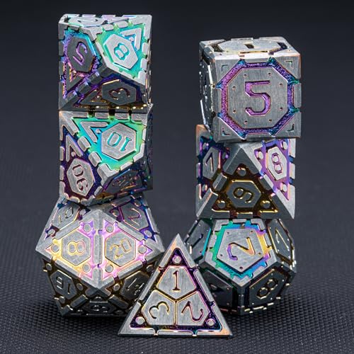 DND Metal Dice Set, Polyhedral Dice Set for RPG D&D Dice with Cracks Dungeons and Dragons Dice Set for RPG TTRPG D&D Die with Gift Case（Silver and Coloured Ink-1） for Ages 15 and Up - color: Silver and Coloured Ink-1