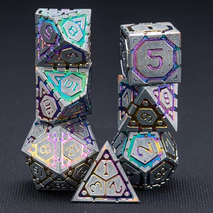 DND Metal Dice Set, Polyhedral Dice Set for RPG D&D Dice with Cracks Dungeons and Dragons Dice Set for RPG TTRPG D&D Die with Gift Case（Silver and Coloured Ink-1） for Ages 15 and Up - color: Silver and Coloured Ink-1