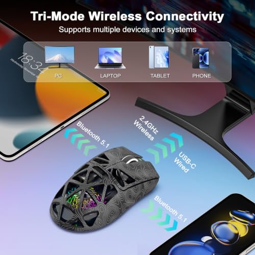 G11 Lightweight Wireless Gaming Mouse for FPS & Competitive Gaming, Tri-Mode Bluetooth 5.1/2.4GHz/USB-C, 22000 DPI RGB Mouse with Programmable Buttons for PC, Laptop & Mac - color: Line Black