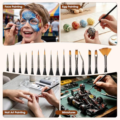 16PCS Miniature Paint Brushes,Detail Paint Brushes Set for Acrylic Watercolor Gouache Oil & Face Painting, Paint by Number, Figurine Black - color: Black