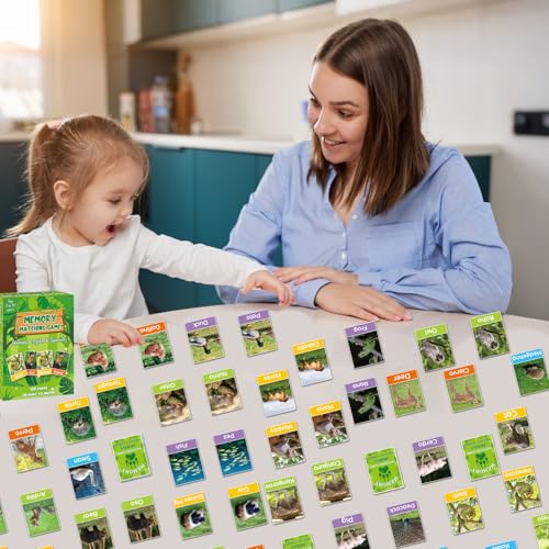 gisgfim 100 PCS Memory Matching Games Spanish English Bilingual Animal Memory Matching Games Educational Game for Kids and Adults A Fun & Fast Animal Game Toddlers Preschool Family Board Gift - style: Spanish English Bilingual Animal