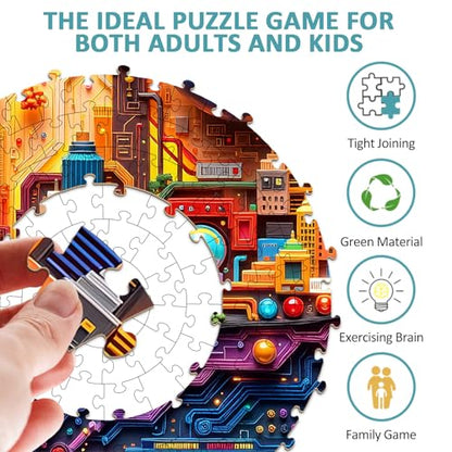 Cyberpunk Puzzles for Adults 1000 Pieces, Neon Sci-Fi Future Art, Aesthetic Nature Balance Game, Difficult Circular Puzzles with Letters on Back, 26.5 x 26.5in - color: Cyberpunk 1