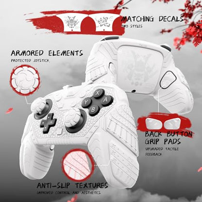PlayVital for Nintendo Switch 2 Pro Controller Skin Cover – Samurai Armor Edition Silicone Case for Switch 2 Pro Controller with Back Button Caps & Thumb Grip & Sticker, Shockproof - White - color: White