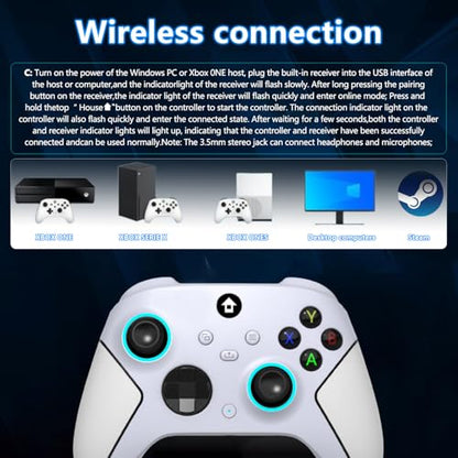 YUYIU Upgrade 2.4GHz Controller with 7 Colors RGB Light for Xbox Controller, Xbox One Series X|S,Consoles,Steam PC Windows, with 1000mAh Battery/Dual Vib-Ration/Turbo/Programmable, 3.5mm Audio Jack - color: Pearl White