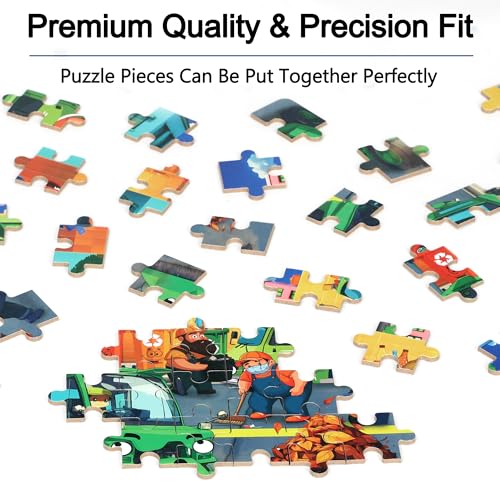 LELEMON Ocean Puzzles for Kids Ages 4-6,Recycling Garbage Truck 60 Piece Puzzles for Kids Ages 4-8,Children Jigsaw Puzzles in a Metal Box,Educational Learning Puzzle Toys for Girls and Boys - color: Recycling Garbage Truck