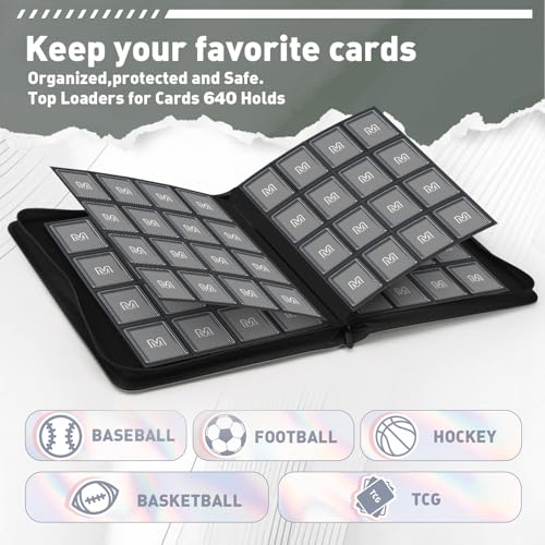 16 Pocket Toploader Binder,Holds 640 TopLoaders (16 Dark Grey) | Top Loader Binder for 3" x 4"Rigid Cards,Sleeves Card Collection Binder,20 Double Sided Pages with Trading & Sports Holder - color: 16Dark Grey