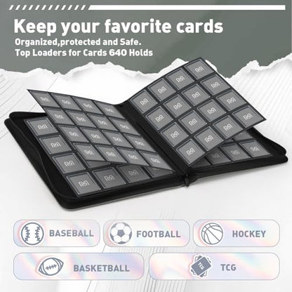 16 Pocket Toploader Binder,Holds 640 TopLoaders (16 Dark Grey) | Top Loader Binder for 3" x 4"Rigid Cards,Sleeves Card Collection Binder,20 Double Sided Pages with Trading & Sports Holder - color: 16Dark Grey