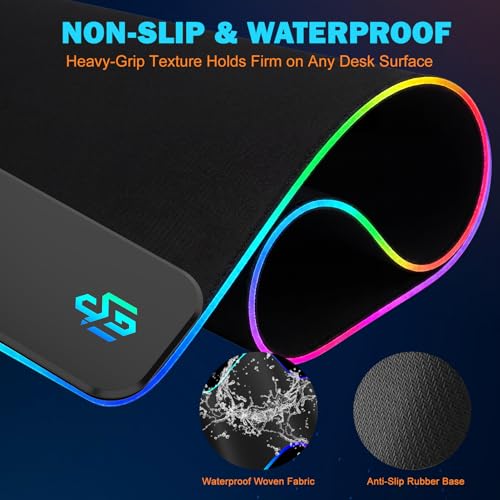 Mouse Pad Gaming Wireless Charging, 800x300x4mm, Black | Supports wireless charging for smartphones and earbuds, features 10 RGB lighting modes. Dimensions: 31.5" L × 11.8" W. - color: Black