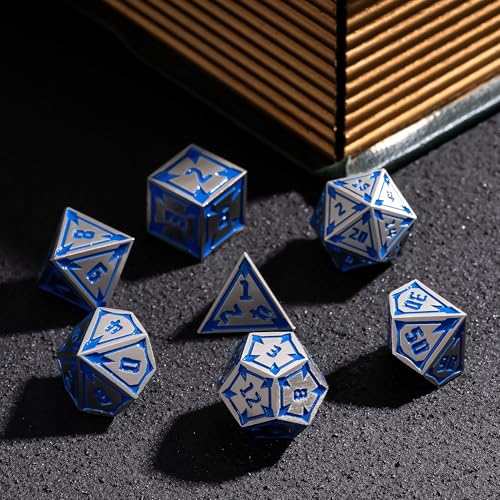 UDIXI Metal DND Dice Set D&D RPG Dice Set for Tabletop Games (Nickle) | 7-Pieces, Lozenge Pattern, Zinc Alloy Material, Gorgeous Gift Case, DM Gift, for Dungeons and Dragons Role Playing Games - color: Nickel