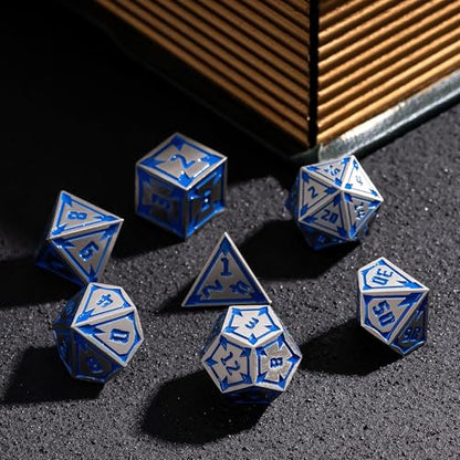 UDIXI Metal DND Dice Set D&D RPG Dice Set for Tabletop Games (Nickle) | 7-Pieces, Lozenge Pattern, Zinc Alloy Material, Gorgeous Gift Case, DM Gift, for Dungeons and Dragons Role Playing Games - color: Nickel