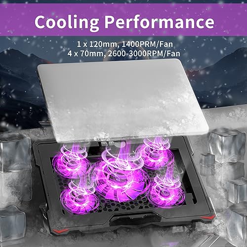 AICHESON Laptop Cooling Pad for 15.6 to 17.3 Inches PC Notebooks, 5 Fans Computer Cooler Stands with Purple Lights Desk Chiller Mat, S035 - color: Purple