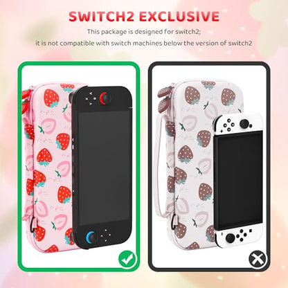 GLDRAM Pink Strawberry Carrying Case for Nintendo Switch 2 (2025), Cute Portable Hard Shell Travel Single Bag with 10 Game Card Slots & Shoulder Strap - color: Strawberry