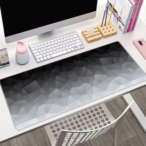 White Grey Geometric Extended Big Mouse Pad Large,XL Gaming Mouse Pad Desk Pad,31.5x11.8inch Long Computer Keyboard Mouse Mat Mousepad with 3mm Non-Slip Base and Stitched Edge for Home Office Work - color: White Grey Geometric