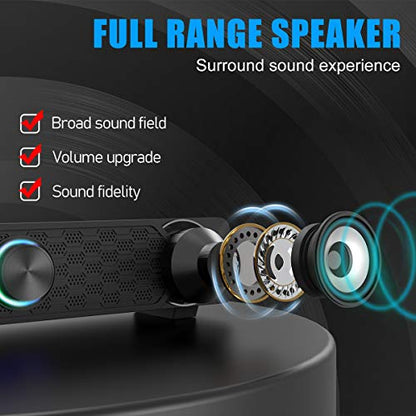 Smalody Small Computer Speakers for Desktop Gaming Monitor, PC Speakers for Desktop Monitor, Computer Speaker Wired USB Powered, Mini Soundbar with Cool Led Light Effect | Compact wired USB computer soundbar with cool LED light effect. Ideal space-saving