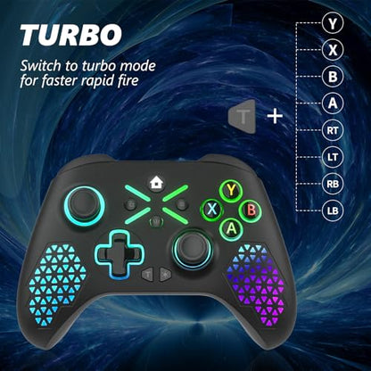 Dinosoo RGB Wireless Controller for Xbox Series X|S, Xbox One & Windows 10/11, Gaming Gamepad with Hall Trigger, Turbo, Macro, 3.5mm Audio Jack, 2.4GHz Adapter - color: ERBXE