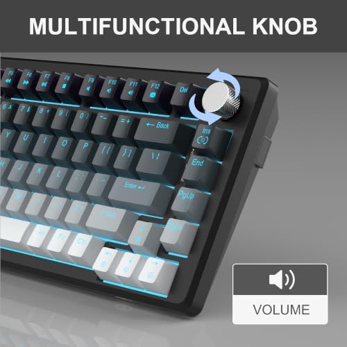 MageGee 75% Mechanical Gaming Keyboard, Compact Blue Backlit Wired Gaming Keyboards with Linear Red Switches, Knob Control, STAR75 Portable NKRO PC Gaming Keyboard - Gradient Gray - color: Gradient Gray - Red Switch