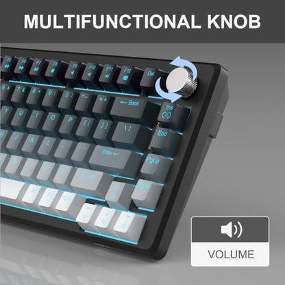 MageGee 75% Mechanical Gaming Keyboard, Compact Blue Backlit Wired Gaming Keyboards with Linear Red Switches, Knob Control, STAR75 Portable NKRO PC Gaming Keyboard - Gradient Gray - color: Gradient Gray - Red Switch