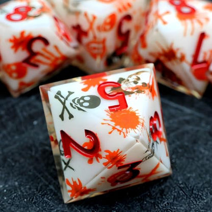 XENOLUX DND Dice Set - Polyhedral Resin Dice Set for Dungeons and Dragons, Macabre Blood Splatter Sharp Edge RPG Dice in Tin Box for Board Games (L6) - color: L6