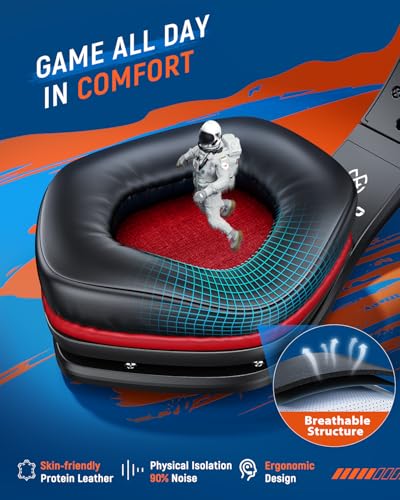 Tatybo Wireless Gaming Headset with Mic, 7.1 Sound 50mm Driver, Black Red | 3-mode 2.4G/BT 5.3/USB-C; 30H battery; low latency for PS5/PS4/PC/Switch/Laptop/Mobile - color: Black Red