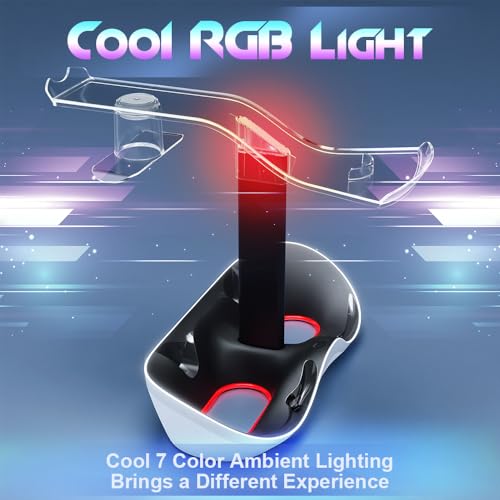 Charging Station for PSVR 2, Multifunction PSVR2 Stand with 7 RGB Light, Headset Display Stand, Dual Controllers Charger Dock, Magnetic Connector, Type-C Cable