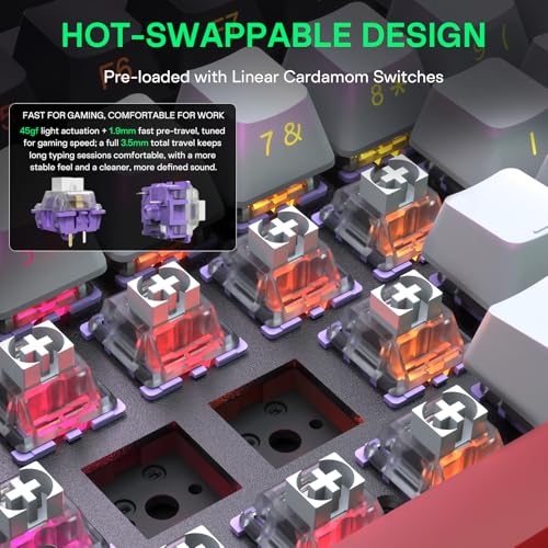 H83 PRO Wireless Mechanical Gaming Keyboard 75% Layout, Gaming Equipment Gasket Mounted - Hot Swappable Cardamom Switches, PBT Keycaps, RGB Backlit, USB-C/2.4G/BT5.0 for Win/Mac/Linux - color: H83 Pro Crimson Frost