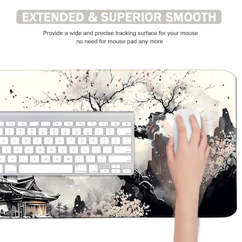 Large Mouse Pad Set, Japanese Extended Mouse Pad Black Desk Pad Easy Typing for Typing Office Game 35.4 x15.7 in - Japanese Scenery - color: Japanese Scenery