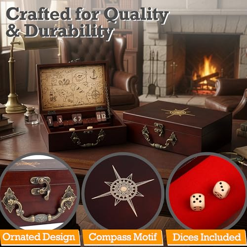 STERLING Games 12 Number Shut The Box Wooden Box Travel Case Nautical Theme Family Dice Game for Kids and Adults
