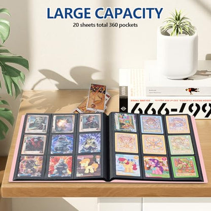Card Binder, EDUDIIU 9 Pockets Premium Trading Card Binders, Cards Collection Binder Album, Side Loading Yugioh Holder Book for Sport, Football, Baseball Collector - Pink - color: Pink