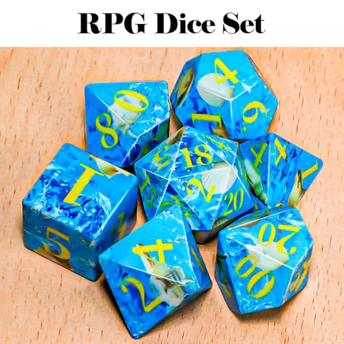 Conch DND Dice Set, 7PCS UV Printed Sharp Edge Acrylic Dice with Metal Gift Box, Lightweight Precision Design for Dungeons & Dragons Players