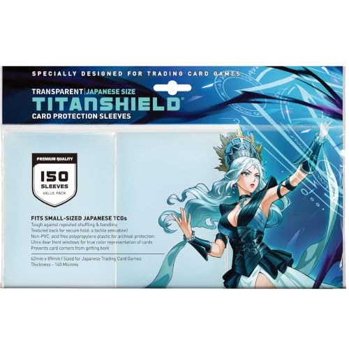 TitanShield Small Card Sleeves, Transparent Clear, Fits Yu-Gi-Oh | Japanese Size Trading Card Deck Protectors for YuGiOh, Cardfight Vanguard & Photocards. - color: Clear