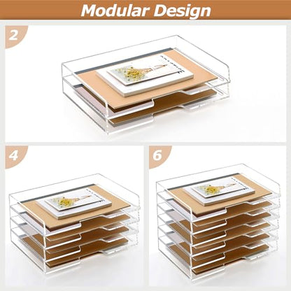 SANRUI 4 Tier Acrylic Paper Letter Tray Desk Stackable Organizer Trays，Clear Enlarged A4 Stackable File Document Tray， Workspace Office Supplies Organizers and Accessories Sorter，13.82inx9.29inx6.7in - style: Enlarged 4 Tier Trays