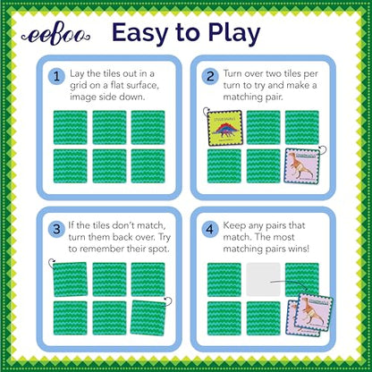 eeBoo Shiny Dinosaur Memory & Matching Game, Ages 3+, 1-4 Players | Teaches dinosaur names & pronunciation. Sharpens recognition, concentration & memory skills. Includes 48 foil tiles, 24 pairs - style: Shiny Dinosaur
