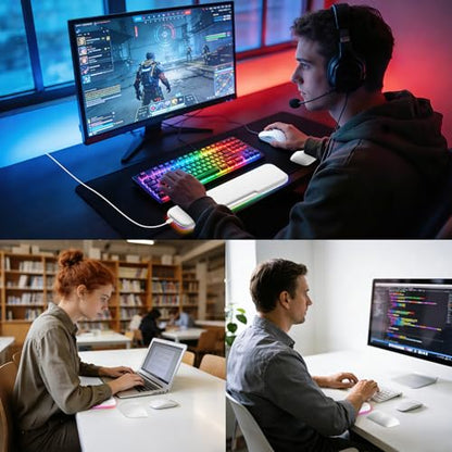 2-in-1 온열 손목 받침대 세트, RGB 조명 및 미끄럼 방지 베이스가 있는 인체 공학적 메모리 손목 패드, 컴퓨터 노트북, 사무실 작업 및 PC 게임용 키보드 마우스 손목 받침대 - color: 화이트.