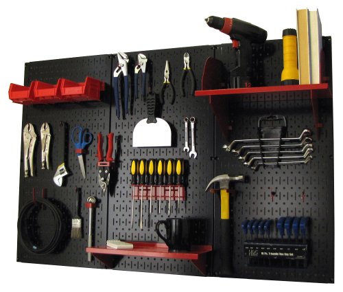 Wall Control Pegboard Organizer 4 ft. Metal Pegboard Standard Tool Storage Kit with Black Toolboard and Red Accessories - color: Black Pegboard with Red Accessories
