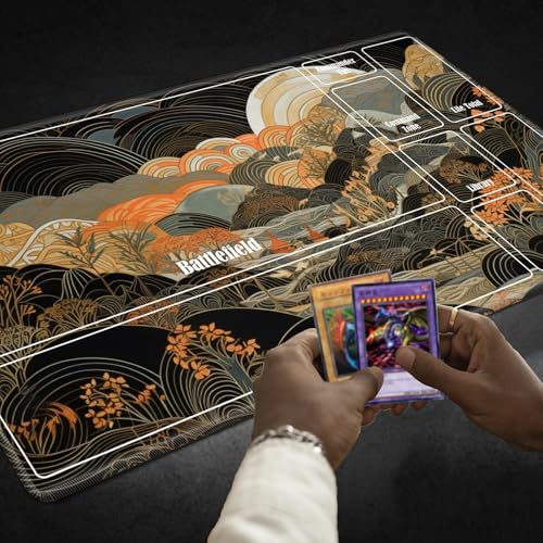 MTG Playmat with Zones, TCG Card Game Play Mat with Stitched Edges, Non-Slip Rubber Base Gaming Desk Mat, Smooth Surface 24 x 14 Inch, Japanese Abstract Art - color: Japanese Abstract Art, size: Zone 1