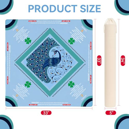 33" x 33" Aqua Peacock American Mahjong Mat - Non-Slip Neoprene Pad, Noise Reducing, Easy Clean, Portable for Home, Travel & Airbnb - color: Aqua Peacock