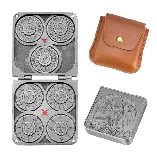 Foldable Spinner Metal DND Dice Set – Compact Elegant Design with D4, D6, D8, D10, D12, D20, D% for TTRPG - color: Ancient Nickel