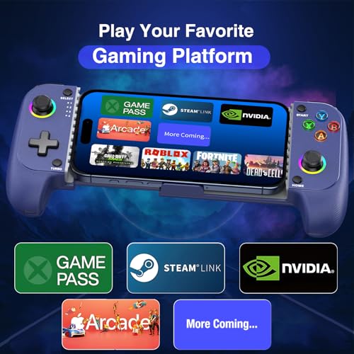 NealGamefy Phone Controller for iPhone/Android - Mobile Gaming Controller with Hall Effect Joystick, Phone Case Support,Turbo Function, Dual Vibration- Phone Controller Compatible with More Games - color: Blue