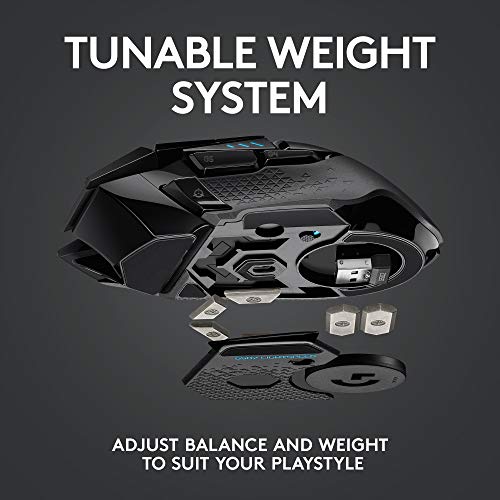 Logitech G502 Lightspeed Wireless Gaming Mouse - Black | RGB, Adjustable Weights, 11 Programmable Buttons, POWERPLAY Compatible, On-Board Memory, for PC/Mac - style: Wireless