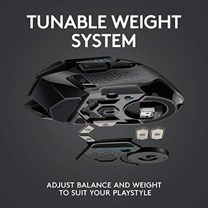 Logitech G502 Lightspeed Wireless Gaming Mouse - Black | RGB, Adjustable Weights, 11 Programmable Buttons, POWERPLAY Compatible, On-Board Memory, for PC/Mac - style: Wireless