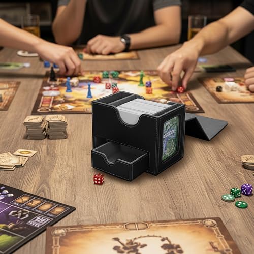 Commander Deck Box for MTG with Dice Tray - Card Deck Box Fits 100 Double-Sleeved Cards & 35PT Card Brick with Commander Display & Magnetic Holder for TCG/CCG Games-Black/Grey - color: Black Grey