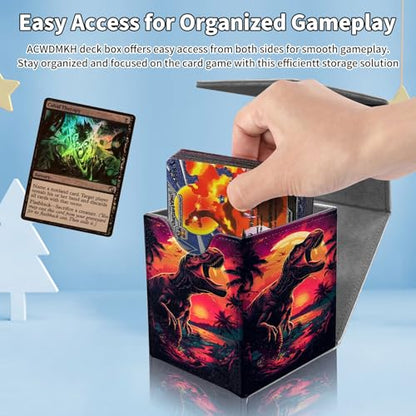 Card Deck Box for MTG Commander,Collectible Trading Storage Box Fits 120+ Single Sleeved Cards Magnetic Case PU Leather for Magic Commander TCG CCG MTG,Dinosaur Sunset - color: Dinosaur Sunset