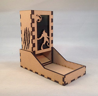 Werewolf Mini Dice Tower v1 Green Acrylic Window Laser Cut MDF Unique Gift