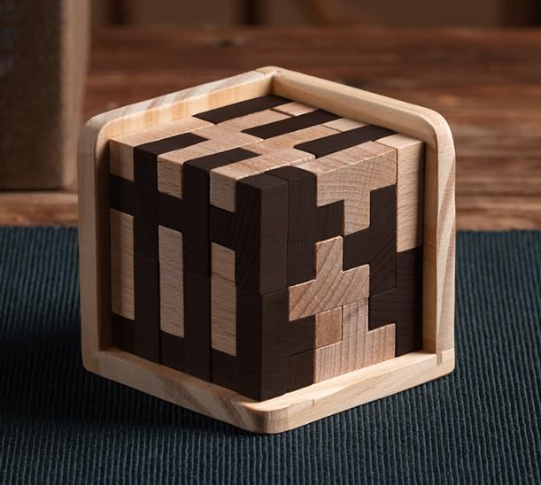Wooden Brain Teaser Puzzles Cube Stocking Stuffers Wooden Puzzles T-shaped Jigsaw Logic Puzzle Educational Games Toy for Kids and Adults by AHYUAN (Black and Natural) - color: Black and Natural