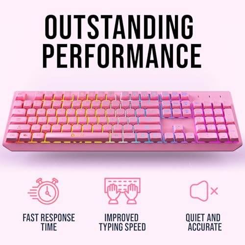 KLIM Chroma Pink Wireless Keyboard – RGB Backlit, Rechargeable Battery, Wireless Keyboard with Water-Resistant Durable Design, Compatible with PC, Mac, PS4, PS5 - color: Pink