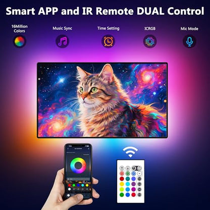Led Lights for TV LED Backlight for 65-75in TV, 16.4FT RGB | Smart LED Strip Lights, APP & Remote Control Music Sync & Multi-Scene Modes-USB Powered LED Lights for Bedroom/Gaming/Party - size: 14.3 ft