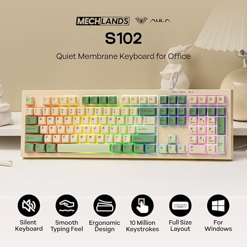MechLands Aula S102 Membrane Gaming Keyboard with Number Pad, 100% Full Size Layout, USB-C Wired, RGB Backlit, Creamy Silicone Structure, Silent Keyboard for PC Game/Office (Yellow) - color: Yellow
